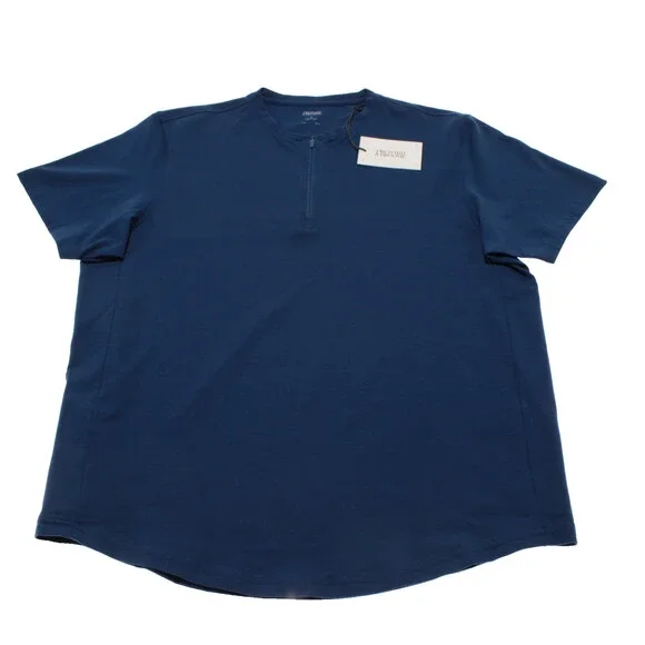 Orchard & Broome NWT Essex Short Sleeve Zip T-Shirt Size M in Blue Cotton Blend
